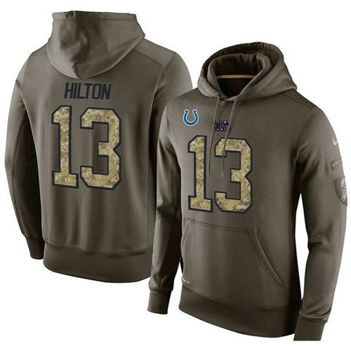 NFL Men's Nike Indianapolis Colts #13 T.Y. Hilton Stitched Green Olive Salute To Service KO Performance Hoodie - Click Image to Close